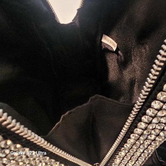 LMD 9000 Mini Silver Rhinestone Embellished Black Leather Women's Backpack - Picture 7 of 9